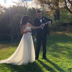 Ivory tule and lace wedding dress